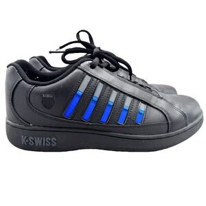 K-Swiss Mens 10 Wallis Black Classic Blue Charcoal Leather Sneakers 01166016 Low